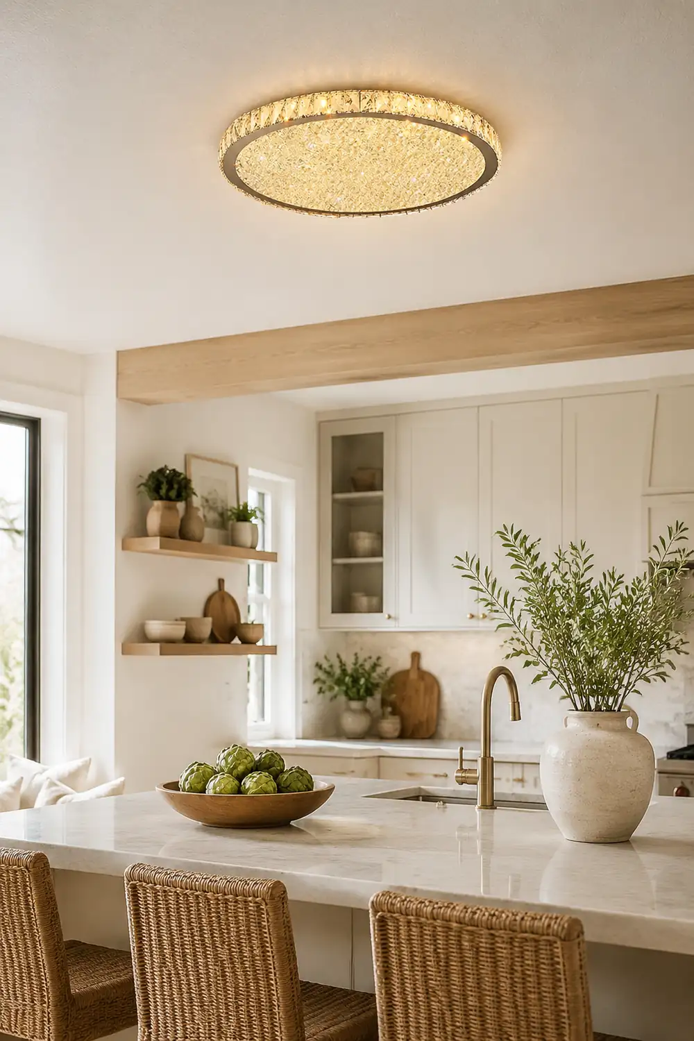 Kristy Round Flush Mount Ceiling Light Clear/Amber Living Room - Lumpaz
