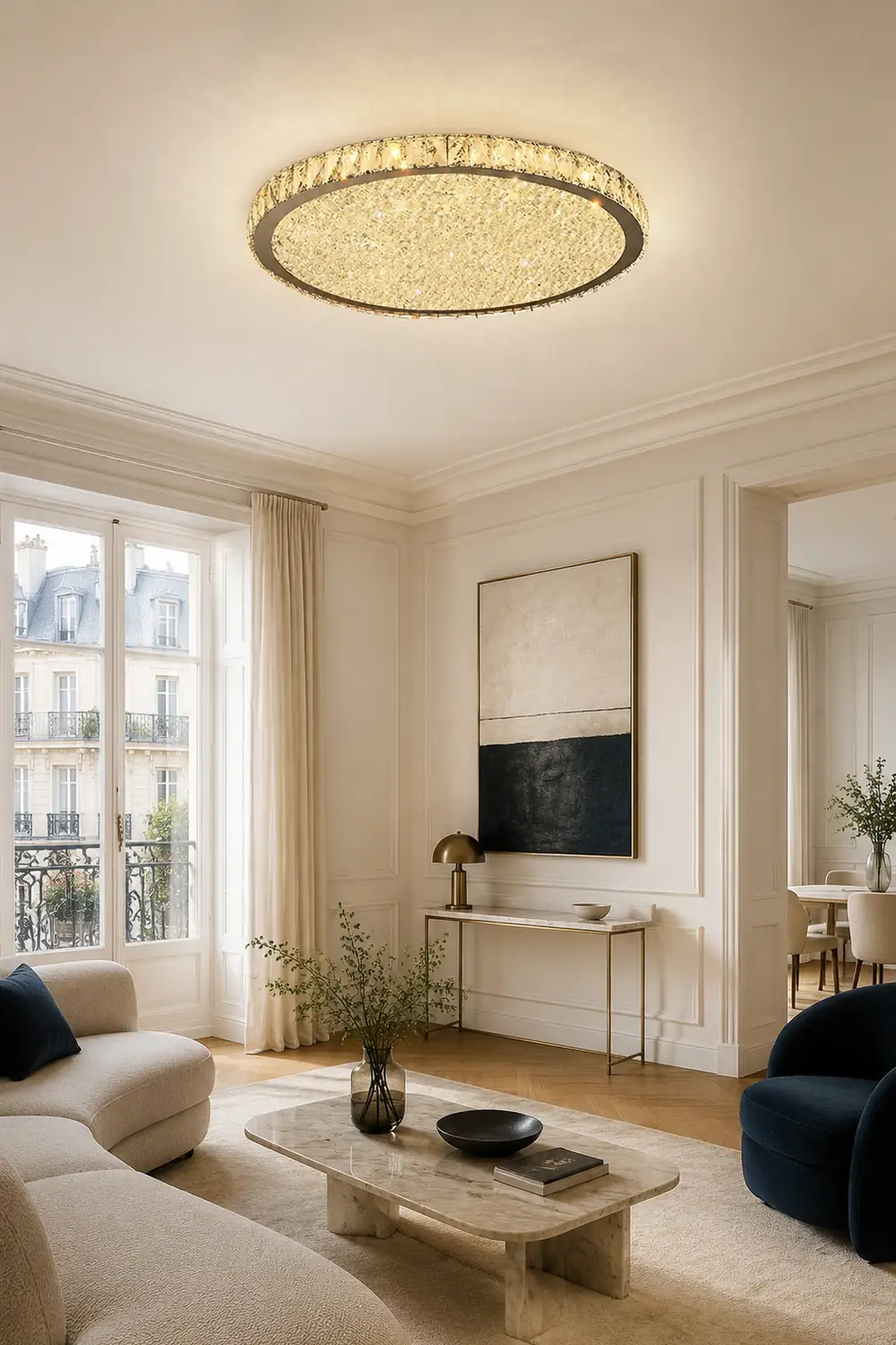Kristy Round Flush Mount Ceiling Light Clear/Amber Living Room - Lumpaz