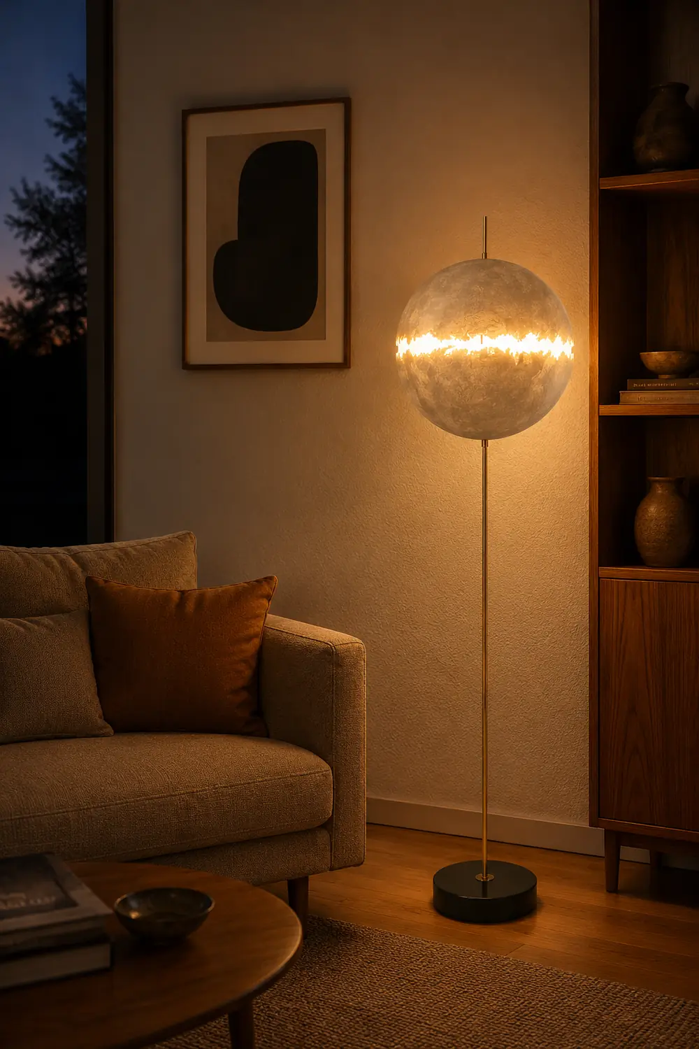 Elif Modern Moon Globe Metal Resinn Floor Lamp, Gold/Silver - Lumpaz