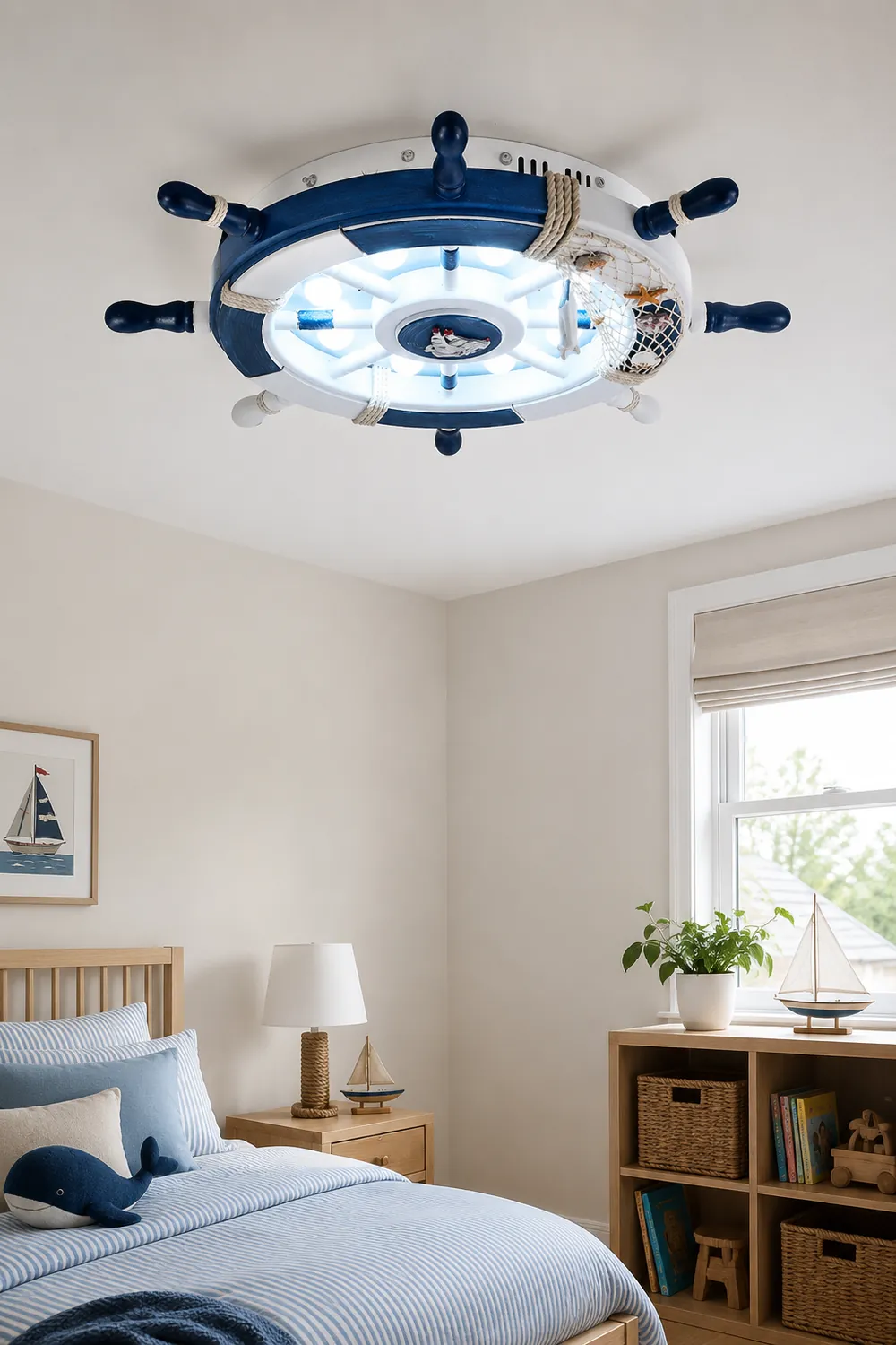 Quinn Modern Rudder Metal Flush Mount Ceiling Light White/Blue Bedroom - Lumpaz
