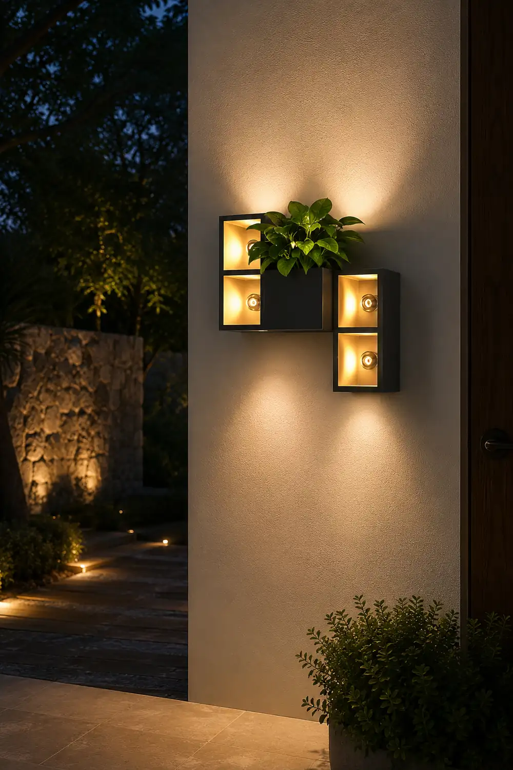 Waterproof Creative Square Combination LED Black Wall Lamp with Flowerpot - Lumpaz