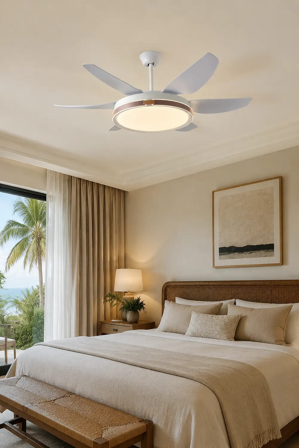 Haydn Modern 6-Blade DC Ceiling Fan with Light, White, 51'' - Lumpaz