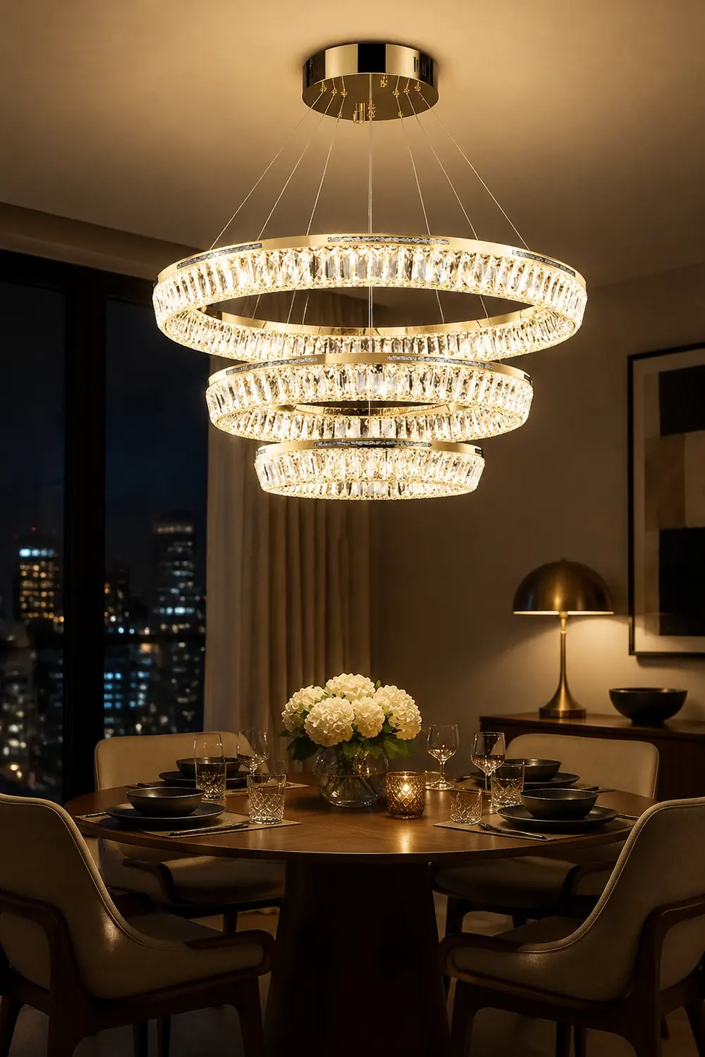 Marilyn Modern Luxury Crystal Gold Chandelier, Tri-Circle - Lumpaz