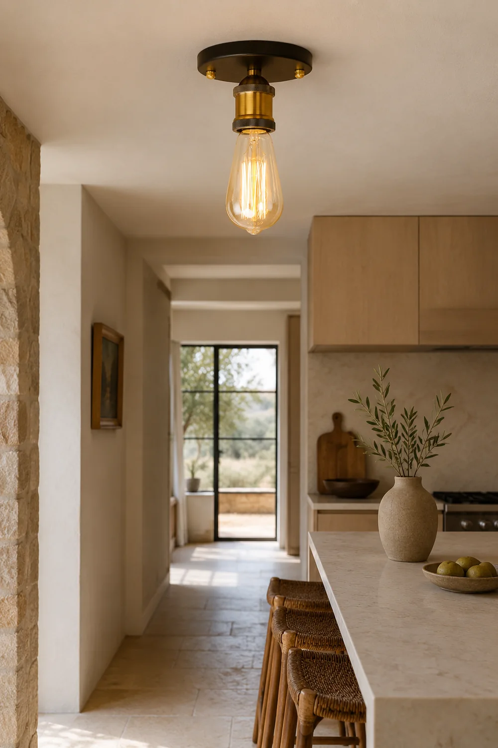 Alessio Retro Vintage Bulb Semi-Flush Mount Ceiling Light - Lumpaz