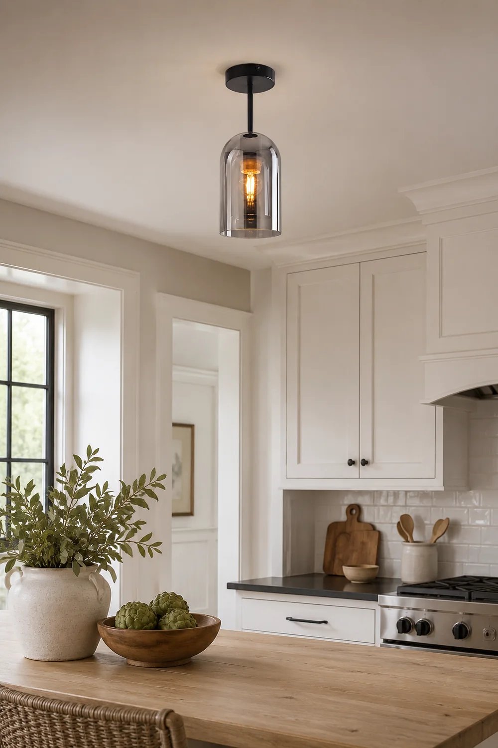 Sanna Modern Cylinder Semi-Flush Mount Clear Glass Ceiling Light, Cognac/Gray - Lumpaz