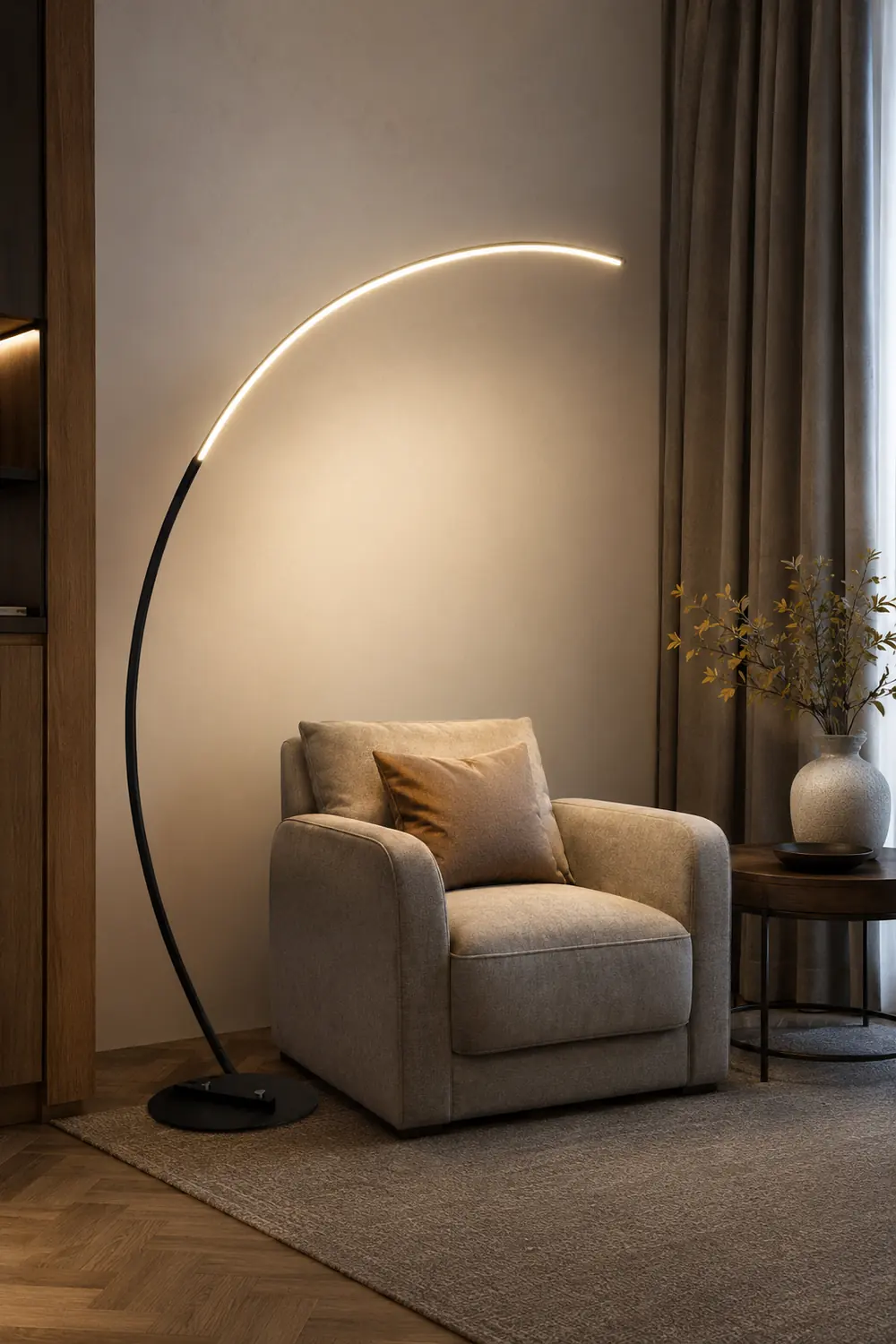 Edge Modern Arc LED Floor Lamp, Black/White, Metal/Silicon - Lumpaz