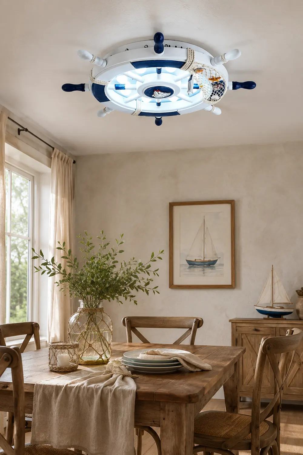 Quinn Modern Rudder Metal Flush Mount Ceiling Light White/Blue Bedroom - Lumpaz