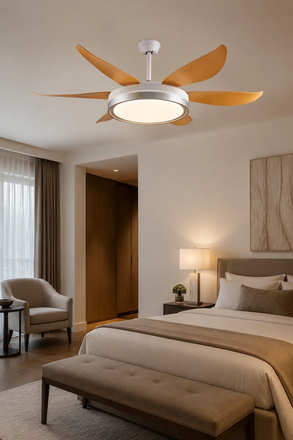 Haydn 6-Blade DC Fan with Light, Silver & Gold, Metal & Acrylic & ABS, Bedroom - Lumpaz