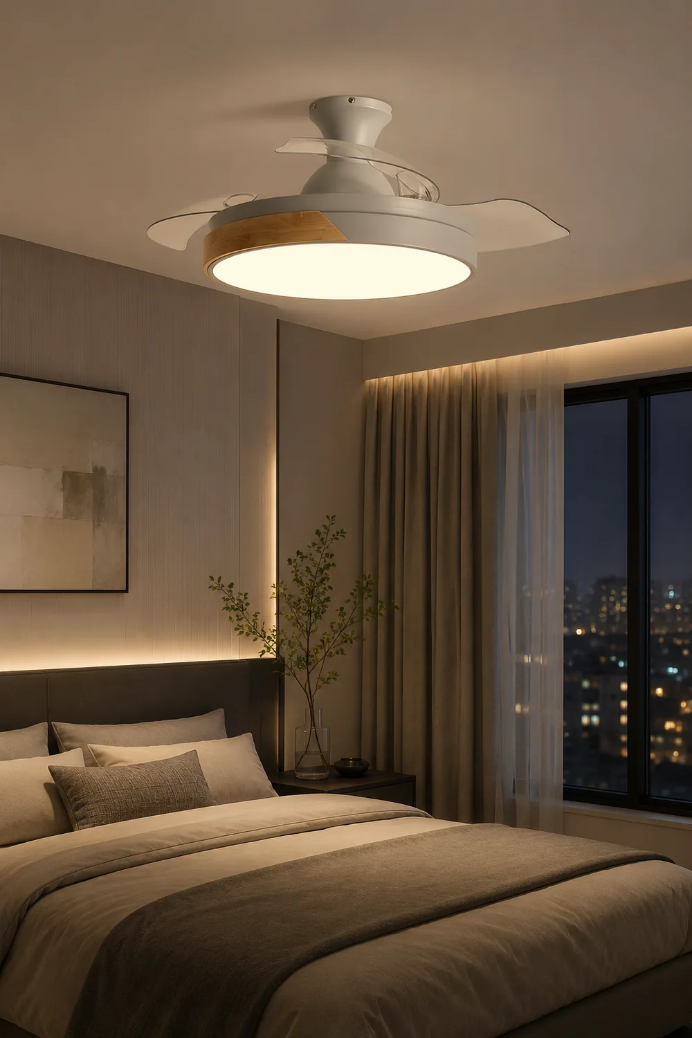Morandi Invisible Blades Ceiling Fan With Light, 5 Color, L 35.4"/39.3" - Lumpaz