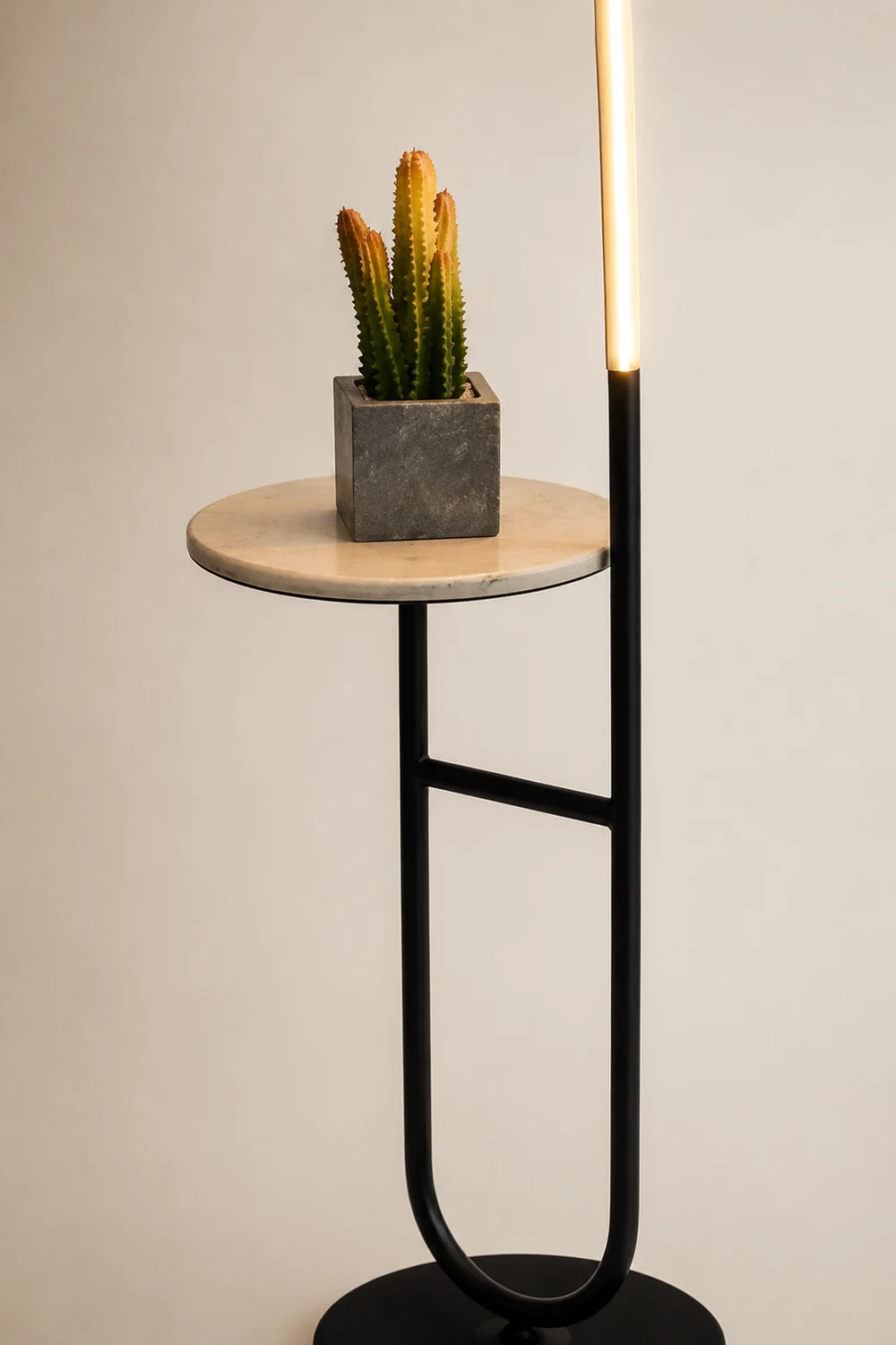 Edge Floor Lamp Bedside Table Modern, Marble/Acrylic, Black, Bedroom - Lumpaz