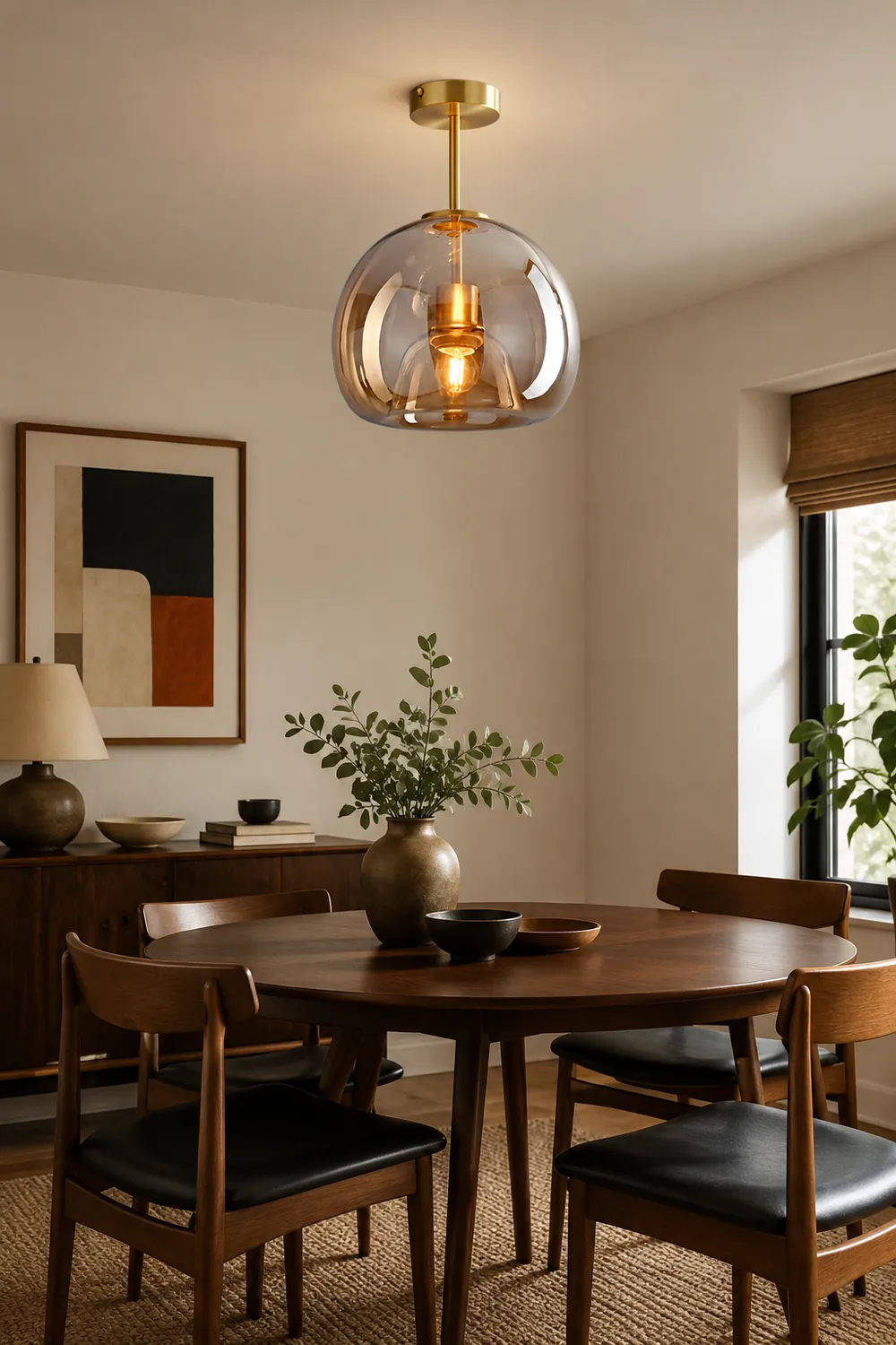 Sanna Modern Dome Glass Semi-Flush Mount Ceiling Light/Pendant Light, Gold/Black - Lumpaz
