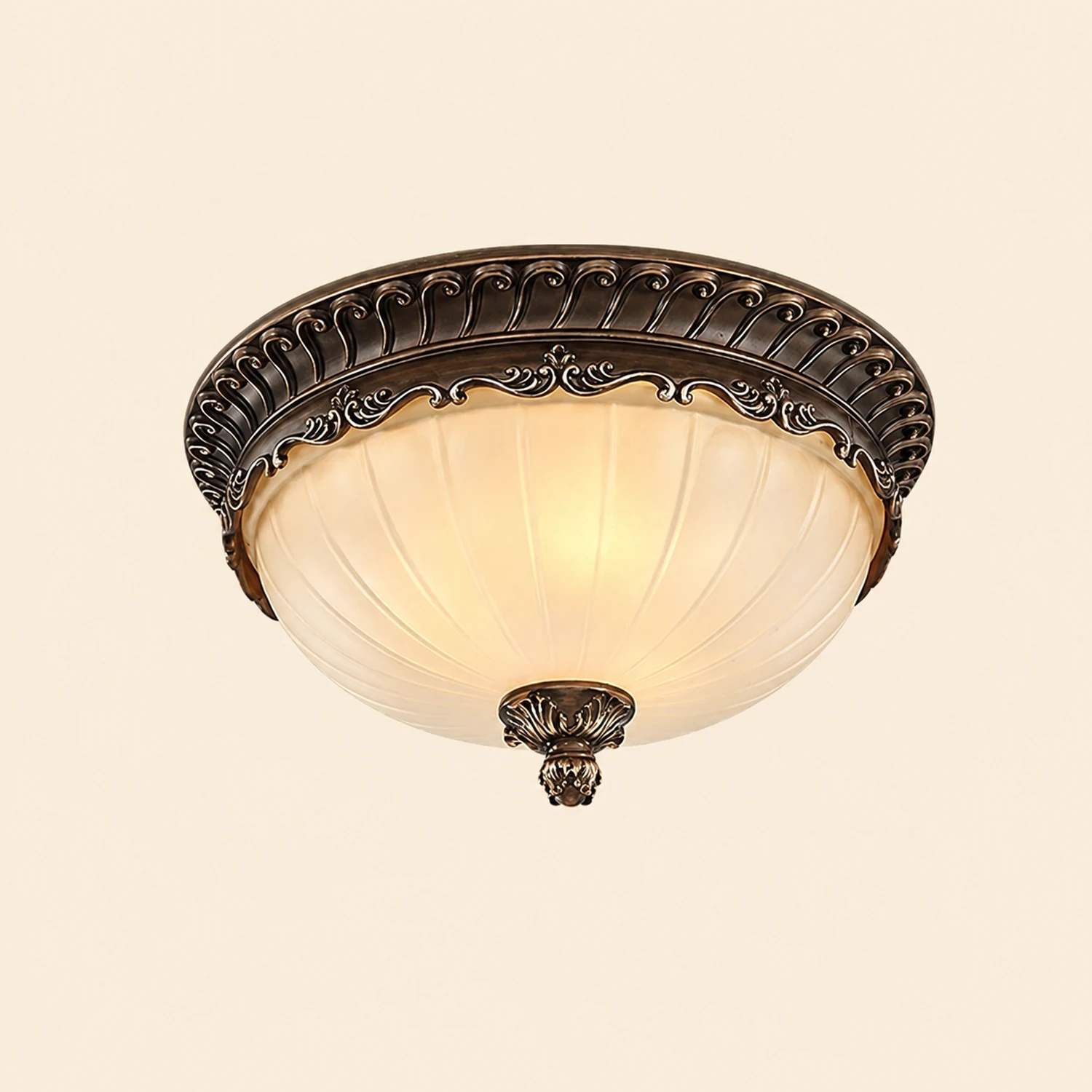 Arisha Retro Semicircular Metal/Glass Flush Mount Ceiling Light, Bronze - Lumpaz