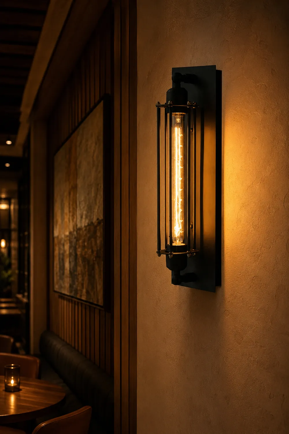 Orr Industial Rectangular Metal/Glass Wall Lamp, Black - Lumpaz