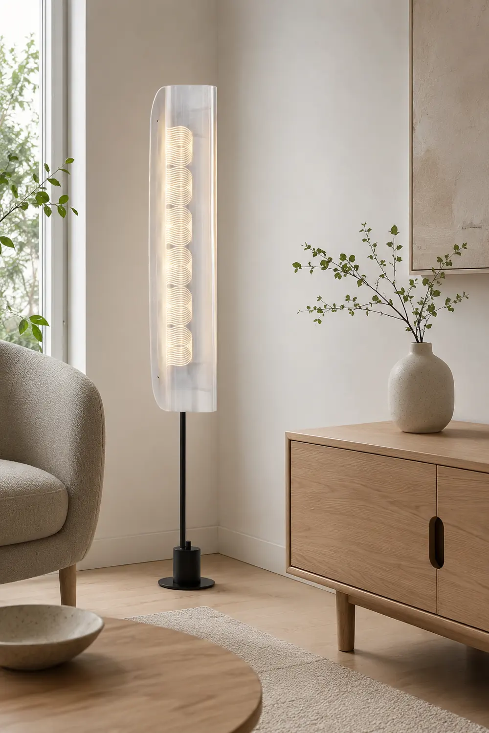 Salgado Nordic Minimalistic White Floor Lamp, Metal & Acrylic - Lumpaz