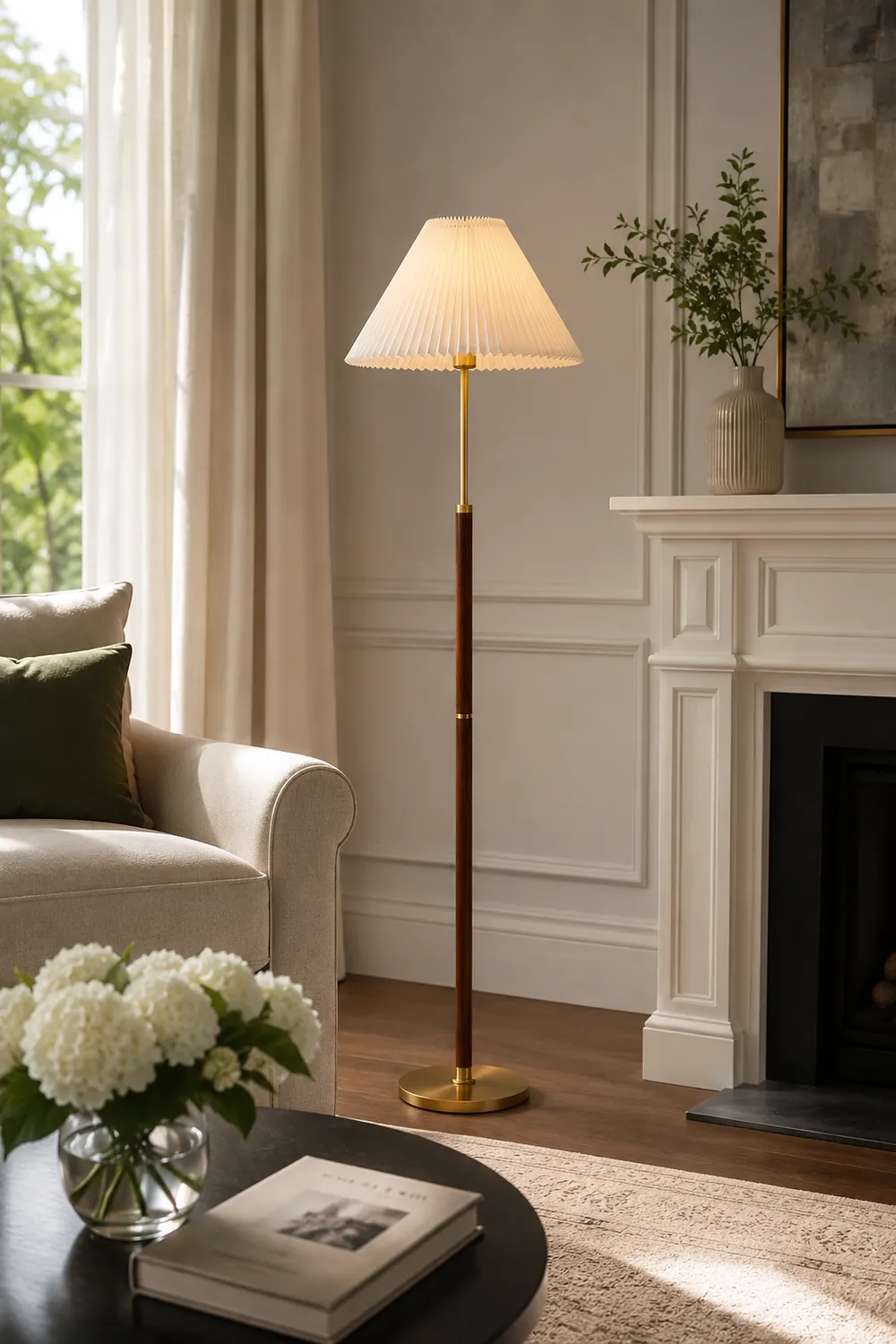 Ozawa Simple Walnut/Metal/Fabric, Table/Floor Lamp, Living Room - Lumpaz