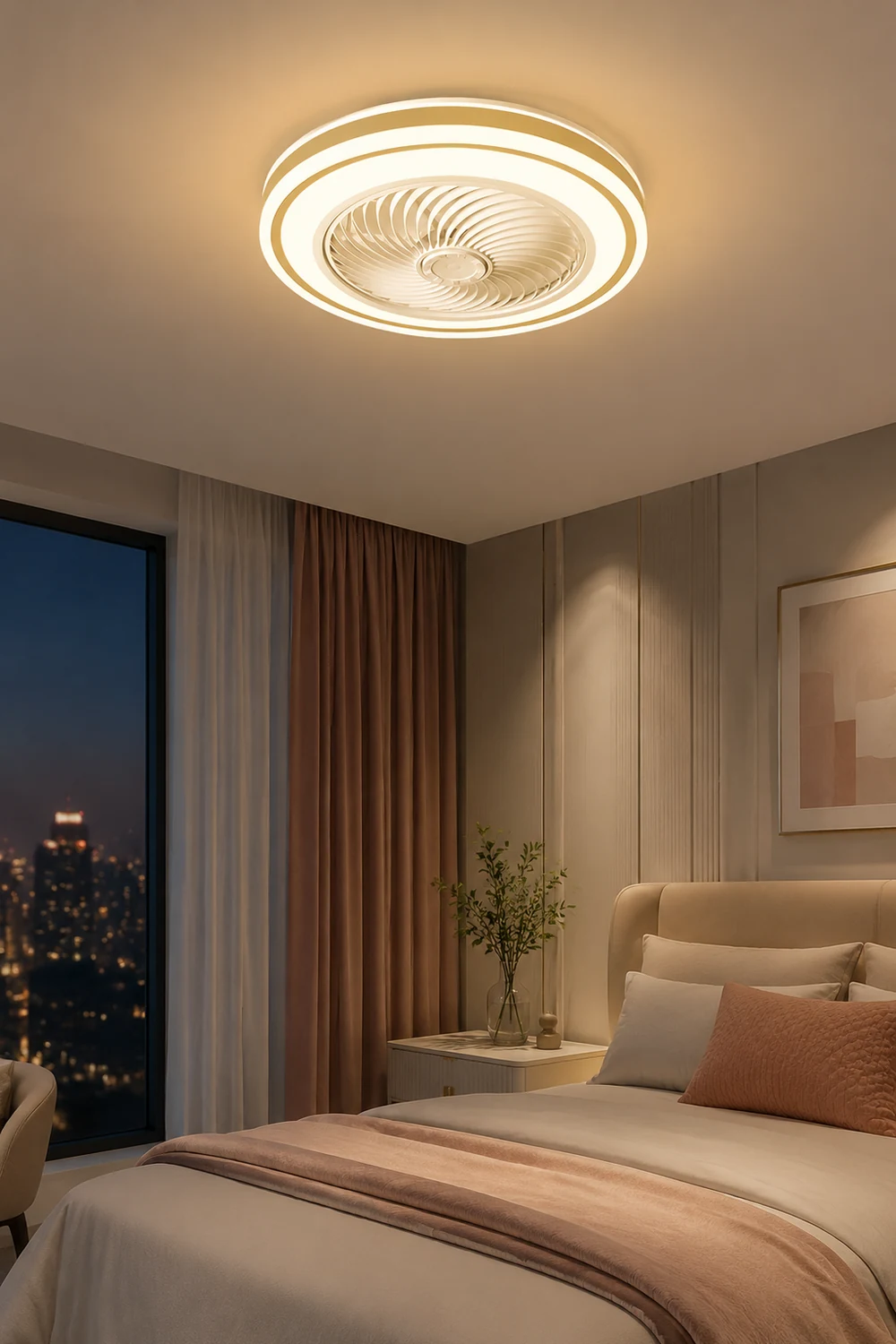 Quinn Round Ceiling Fan with Light, Bedroom - Lumpaz