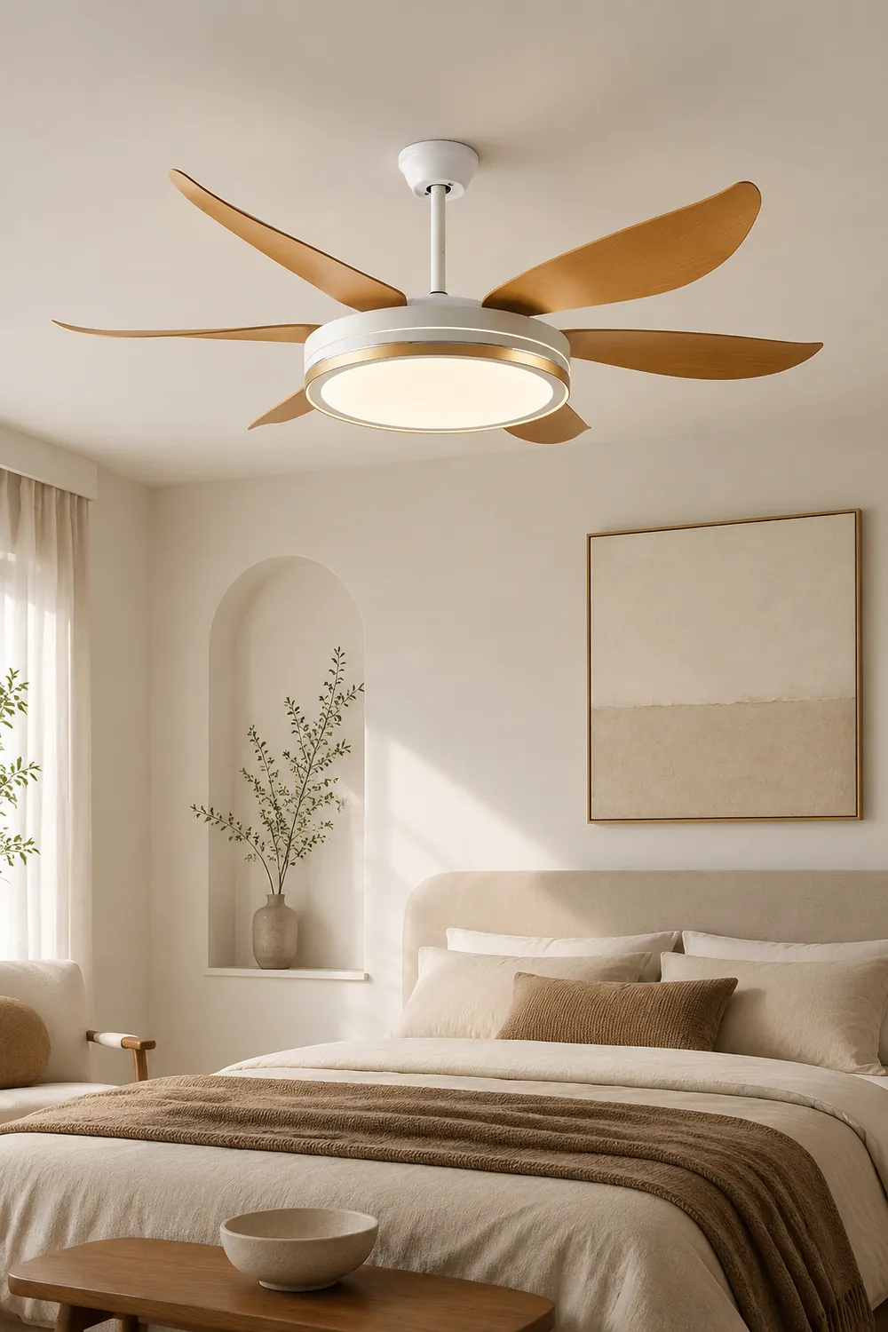Haydn 6-Blade DC Ceiling Fan with Light, Golden & White, 51''/60'' - Lumpaz