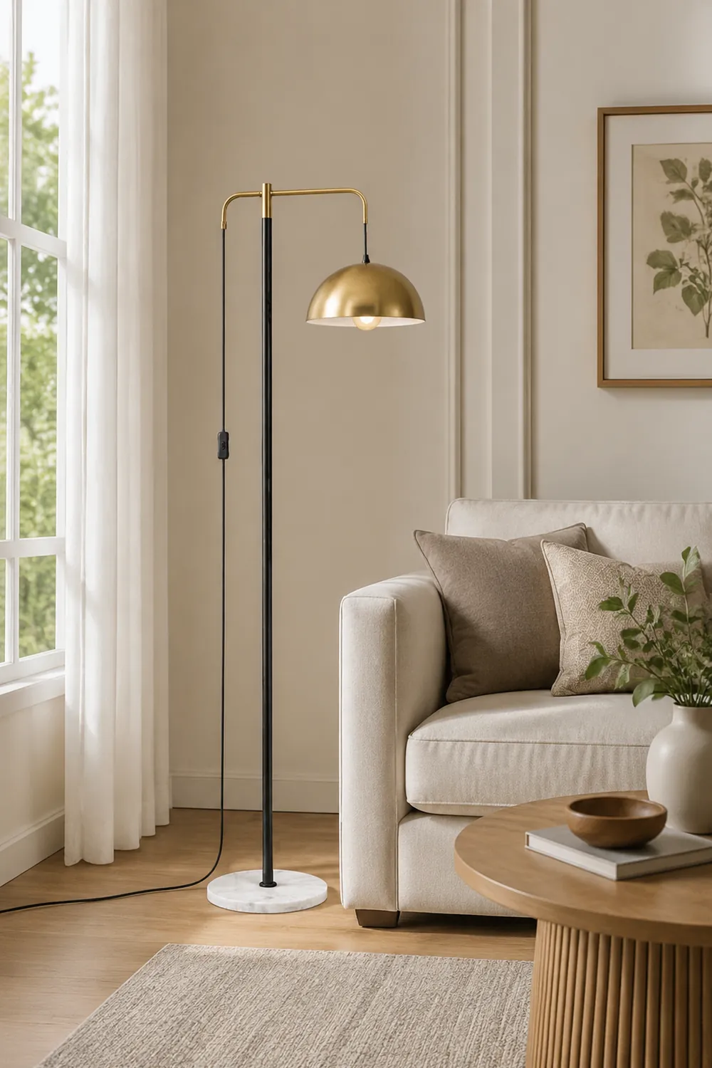 Carins Minimalist Geometric Marble Base/Metal Floor Lamp - Lumpaz
