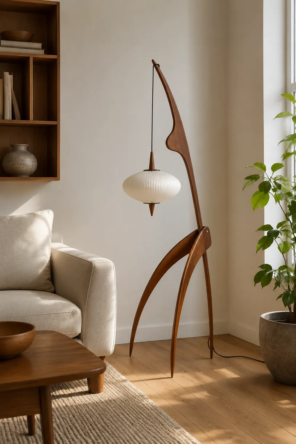 Renée Floor Lamp, Artificial Paper & Wood - Lumpaz