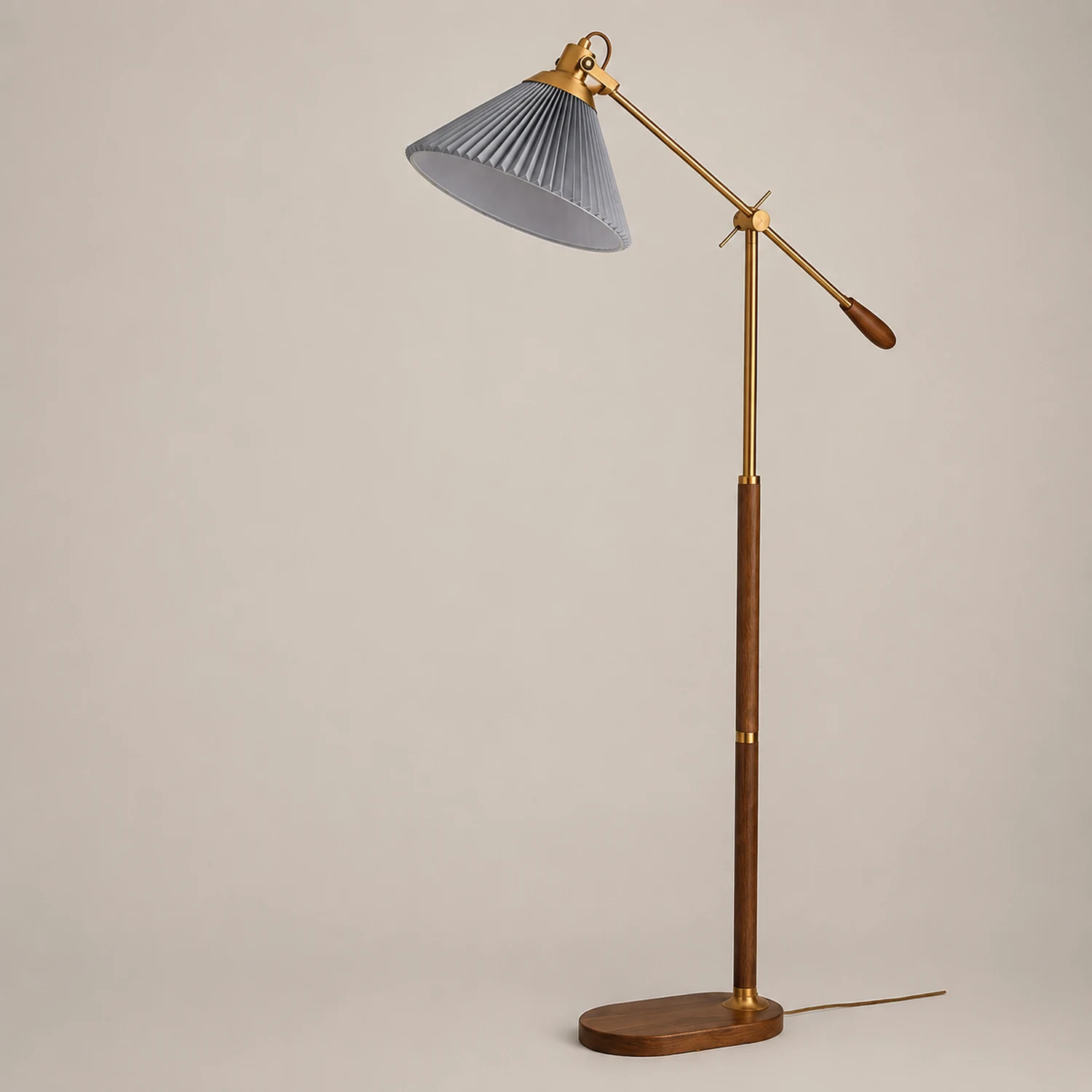 Ozawa Floor Lamp Pleated Retro, Metal/Wood, Living Room - Lumpaz
