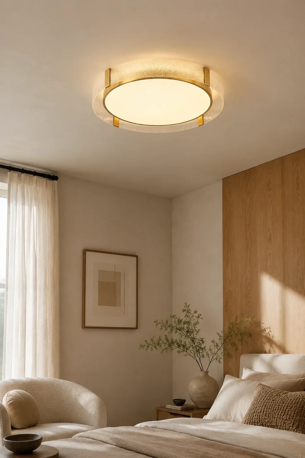 Quinn Modern Round Metal/Glass Flush Mount Ceiling Light, Gold - Lumpaz