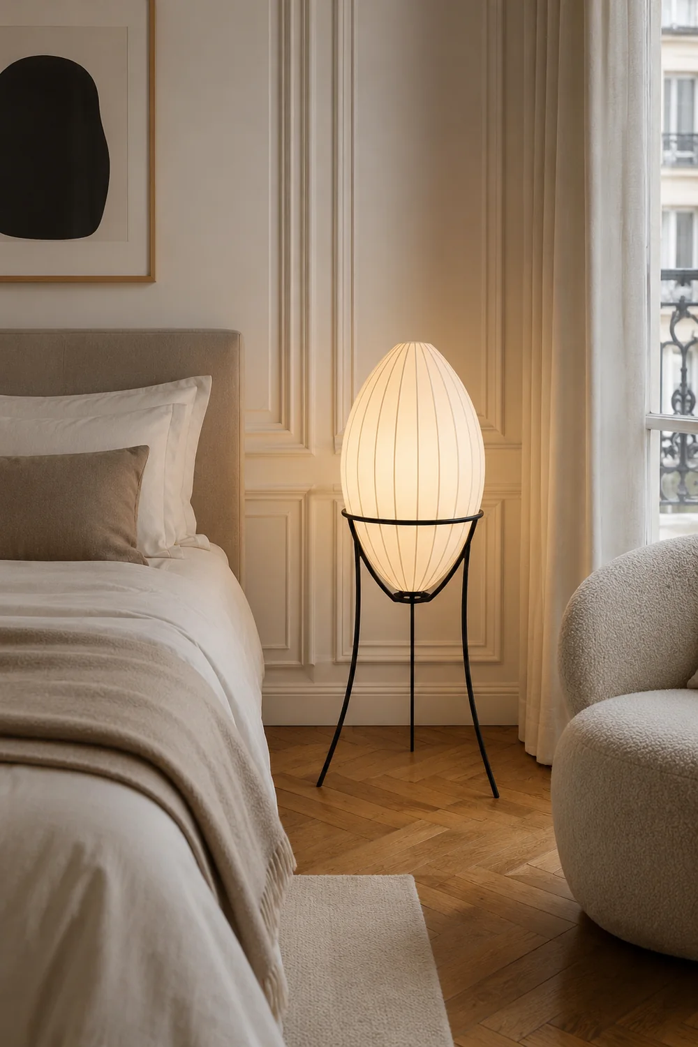 Renée Modern Egg Shaped Fabric & Metal Floor Lamp - Lumpaz