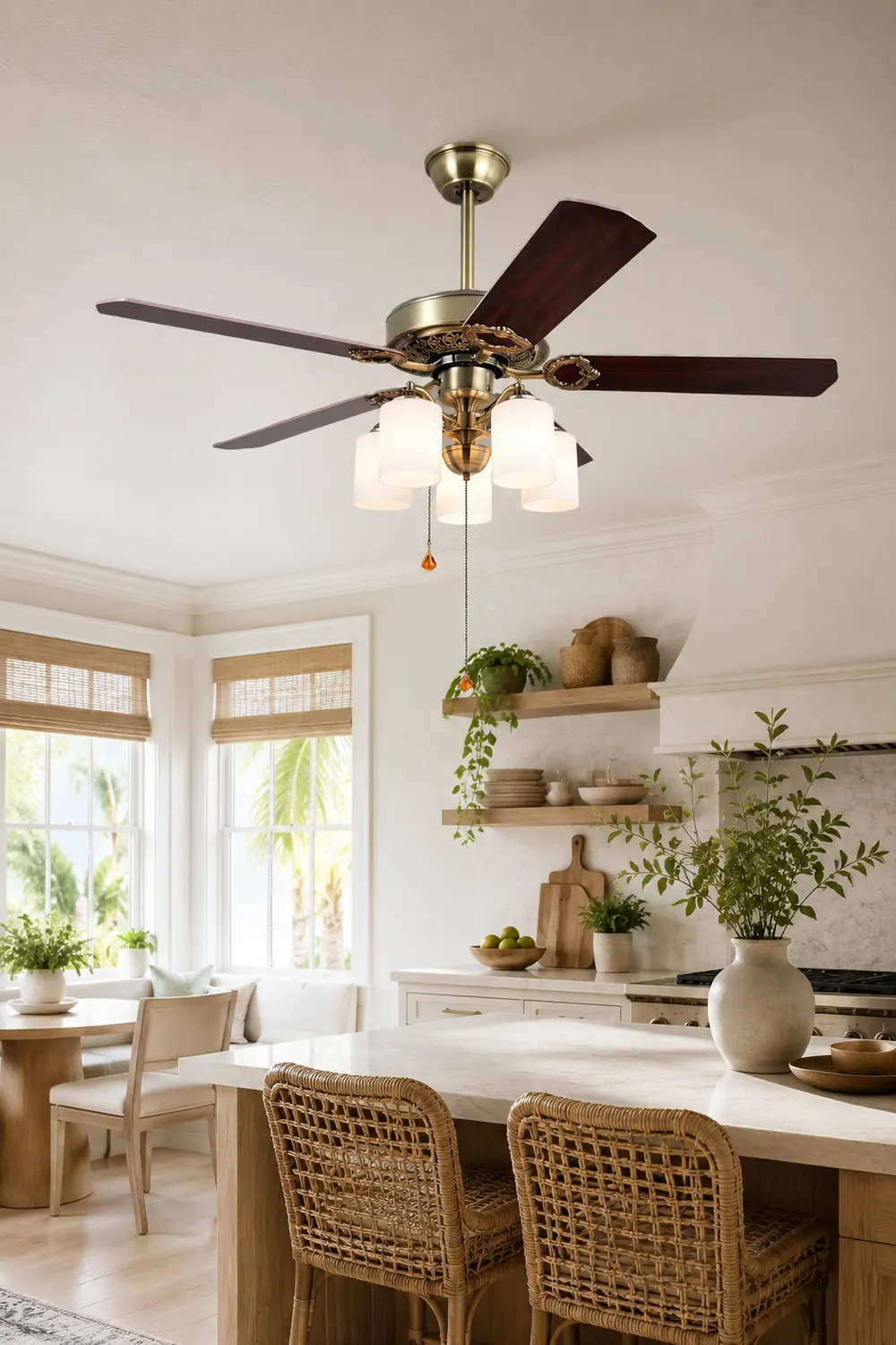 Alessio 5-Blade Rustic DC Ceiling Fan with Light, Brass, 48'' - Lumpaz