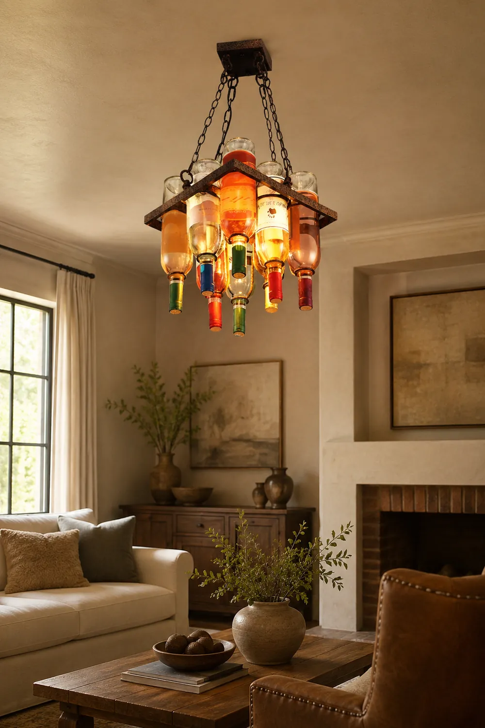 Hailie Antique Wine Bottle Metal/Glass Colorful Pendant Light - Lumpaz