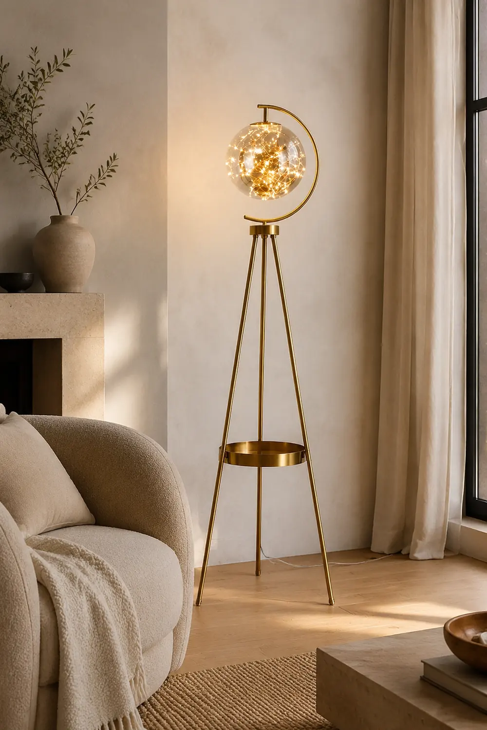 Kady Modern Starry Globe Glass Floor Lamp, Gold - Lumpaz