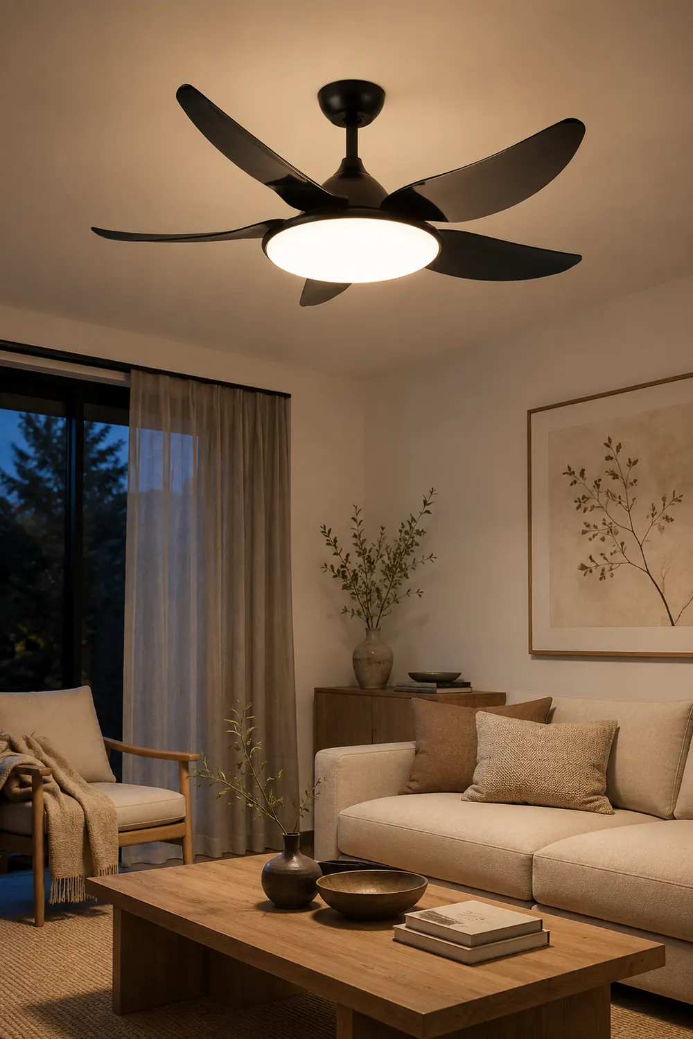 Haydn 5-Blade Modern Basic DC Ceiling Fan with Light, Black & White, 52'' - Lumpaz