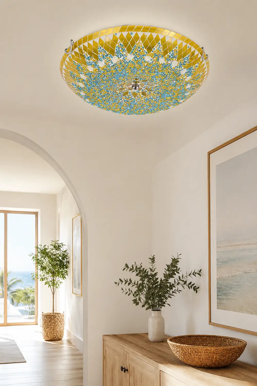 Eryn Modern Mediterranean Glass Flush Mount Ceiling Light Blue/Yellow/White - Lumpaz