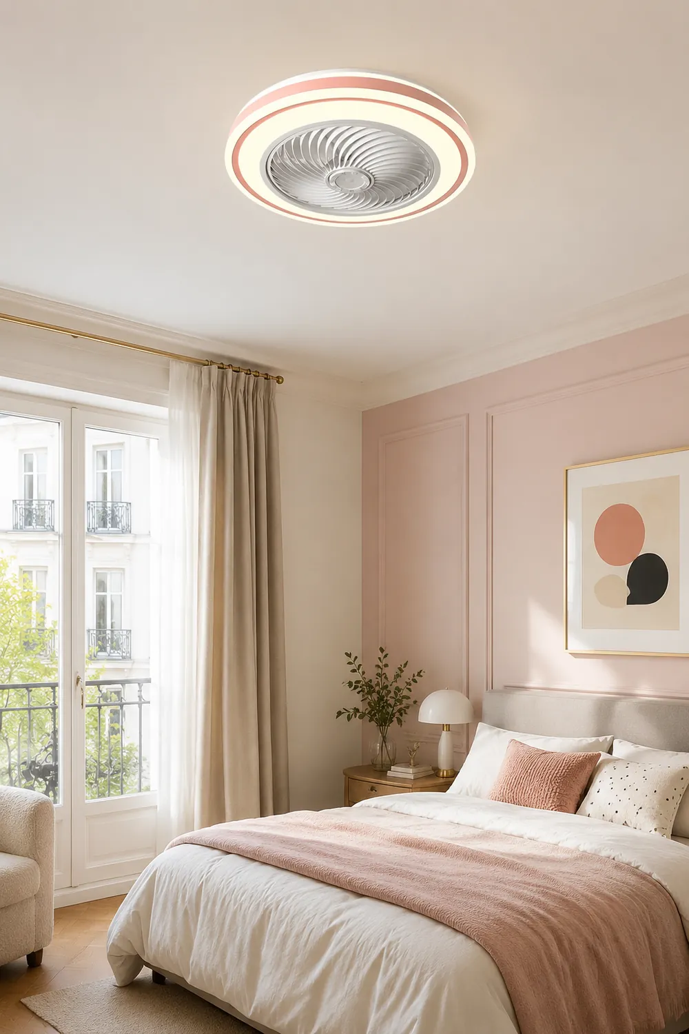 Quinn Round Ceiling Fan with Light, Bedroom - Lumpaz