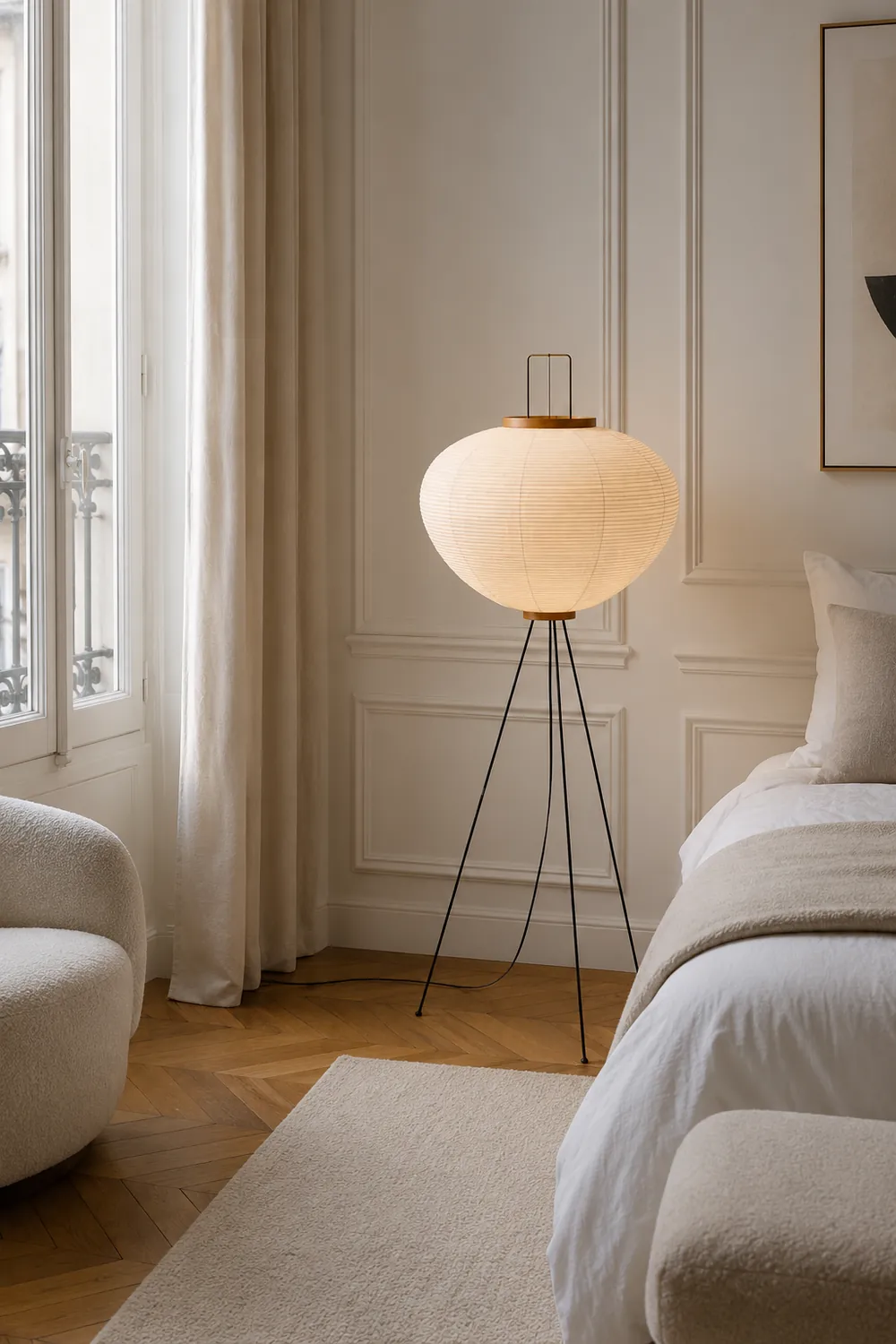 Renée Minimalist Tripod Lantern Paper Floor Lamp White - Lumpaz