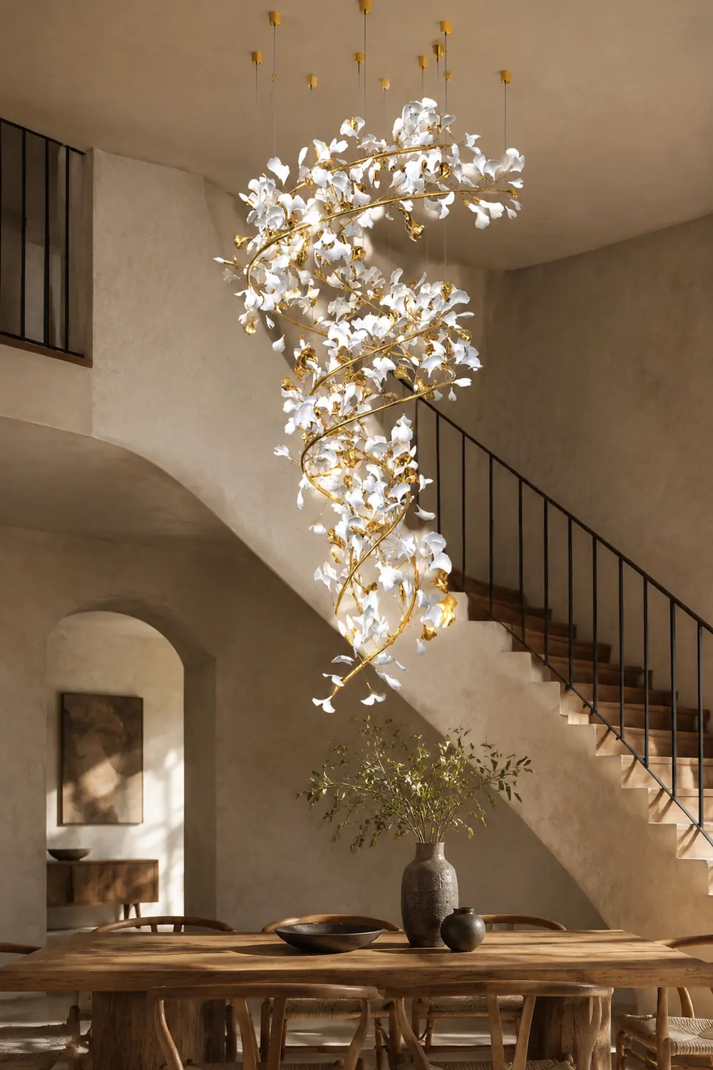 Ophelia AntGlo Modern Gold Staircase Chandelier, Metal & Ceramic - Lumpaz