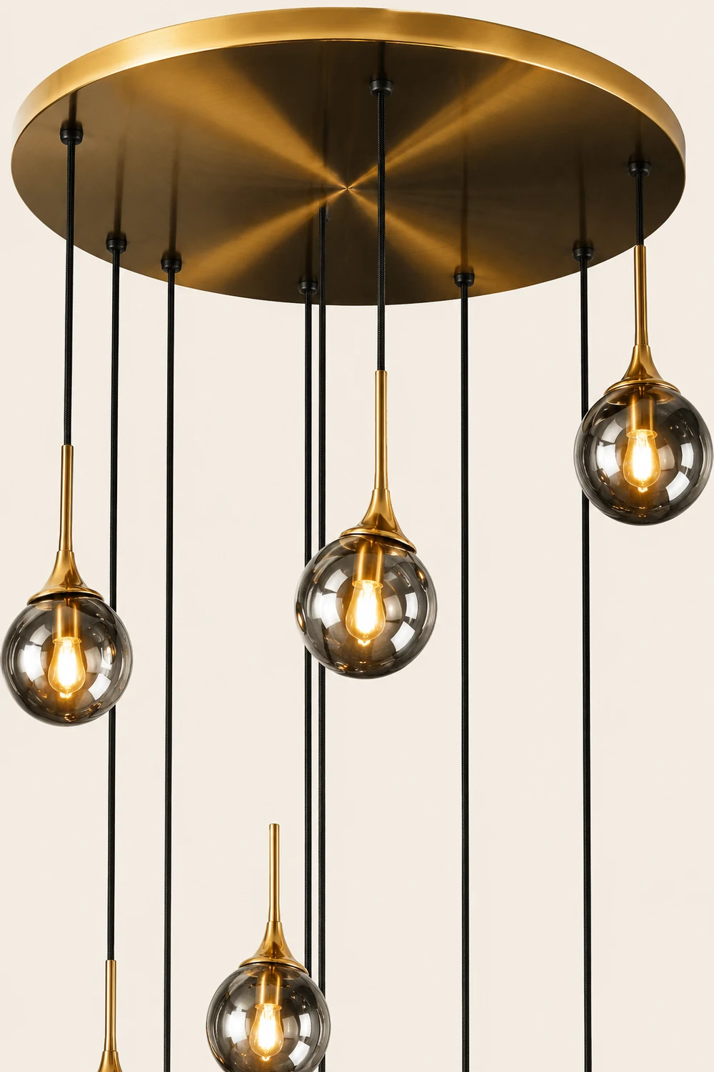 Hailie Modern Spiral Ball Glass Staircase Chandelier, Clear/Amber/Smoke Gray - Lumpaz