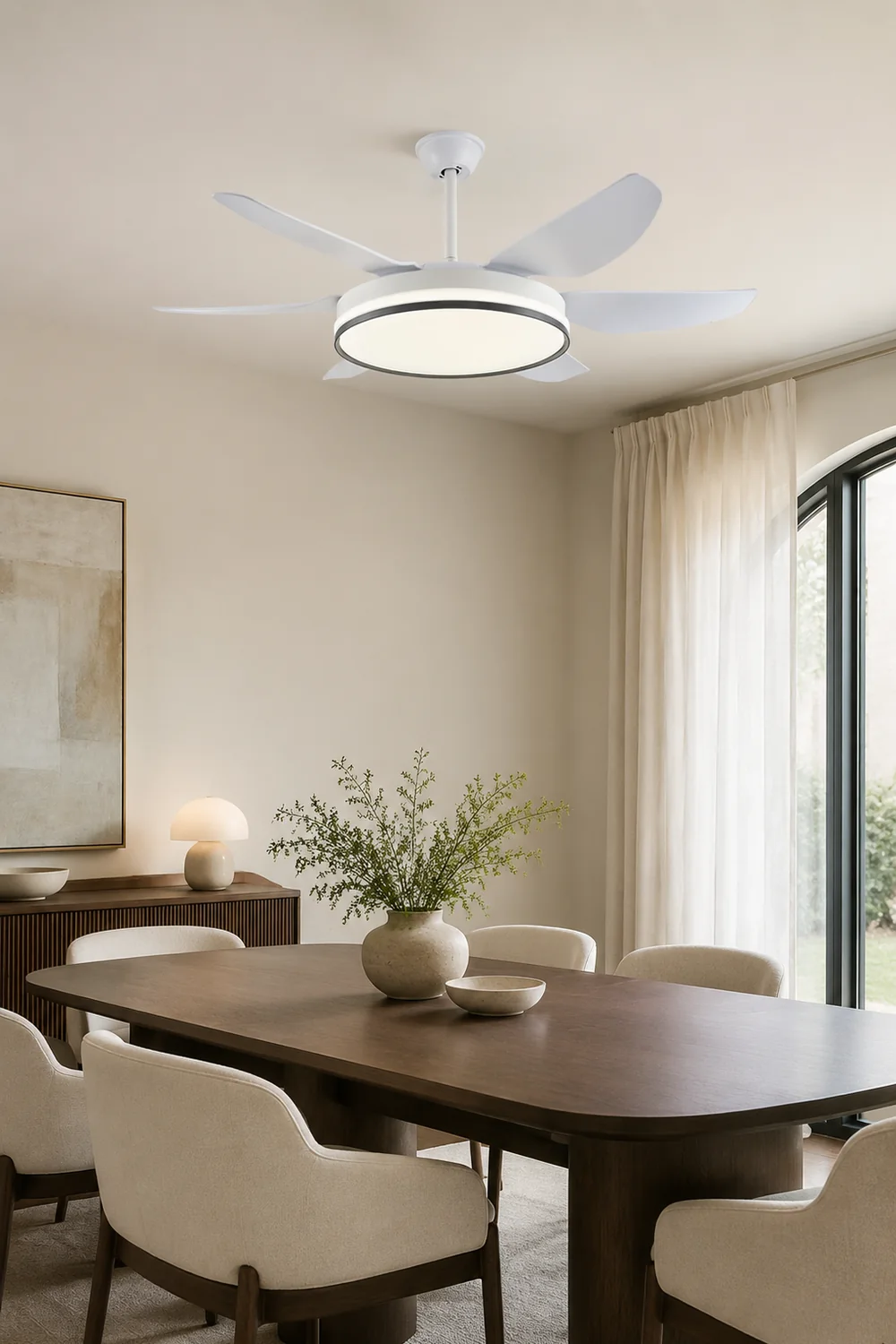 Haydn 6-Blade DC Ceiling Fan with Light, Black & White, 51'' - Lumpaz