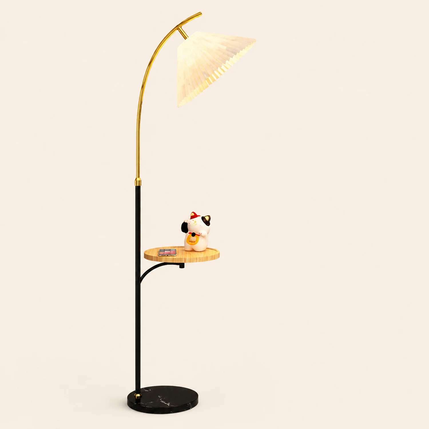 Ozawa Modern Pleated Metal Fabric Floor Lamp / Bedside Table, 3 Color - Lumpaz
