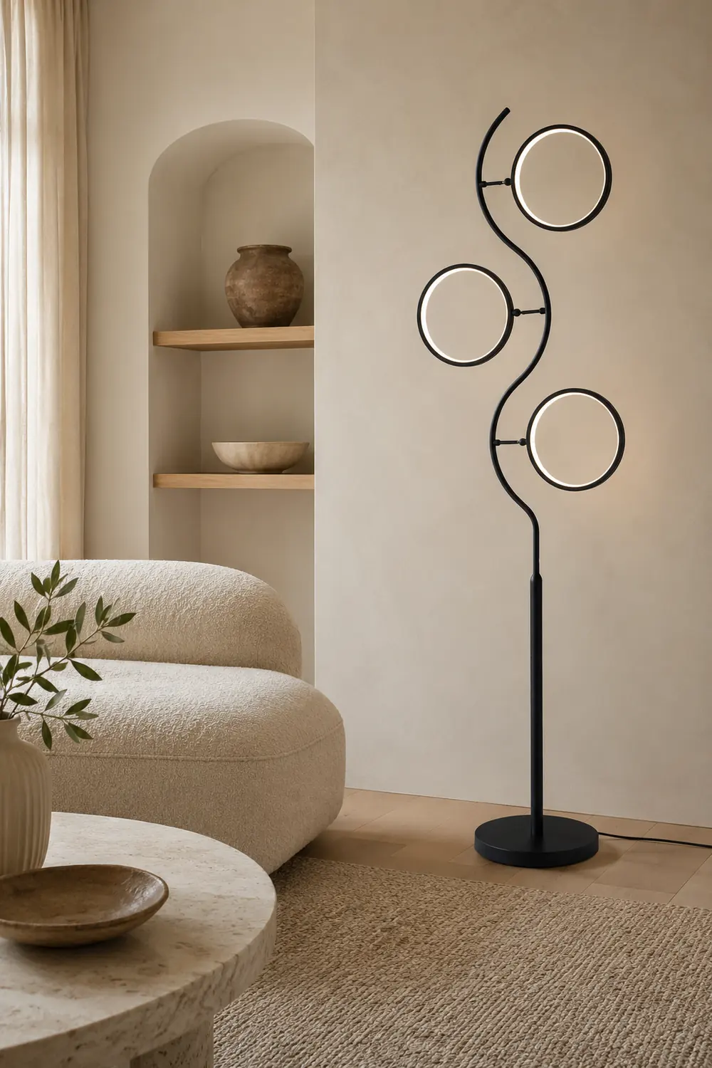 Modern Nordic Curved Acrylic/Metal Floor lamp, Black - Lumpaz