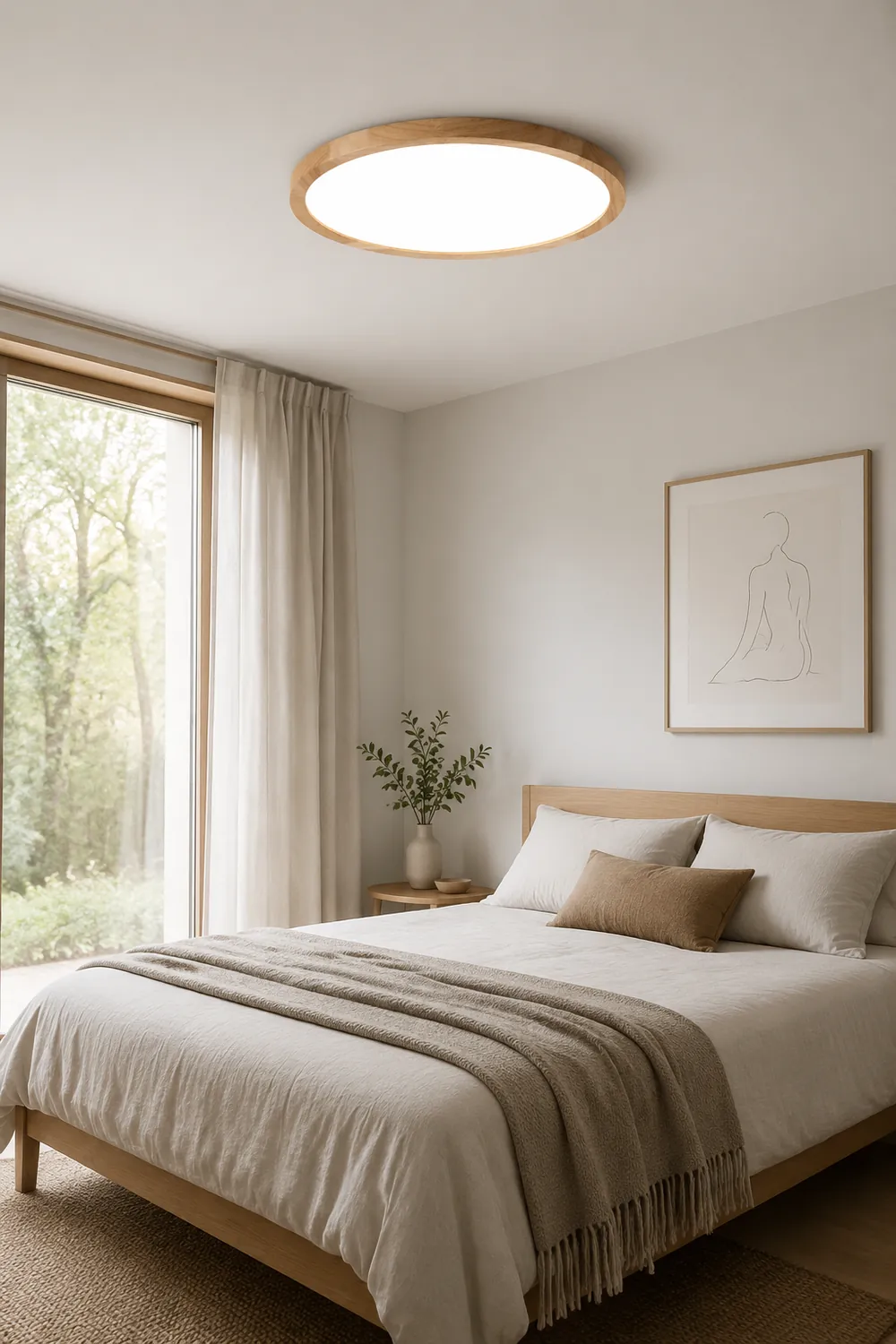 Ozawa Modern Wood Round Flush Mount Ceiling Lights Living Room - Lumpaz