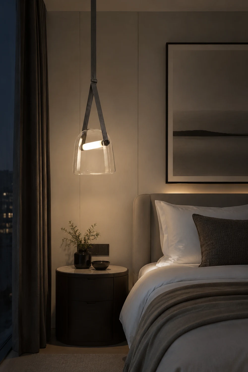Modern Nordic Leather/Glass Pendant Light Gray/White Bedroom - Lumpaz