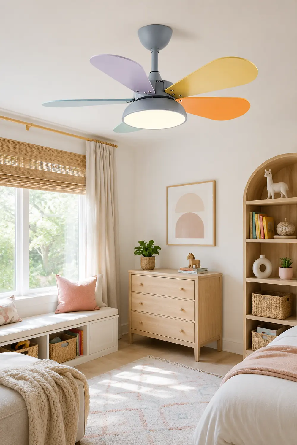Morandi Colorful DC Ceiling Fan with Light, Gray & White, 5-Blade, for Summer - Lumpaz