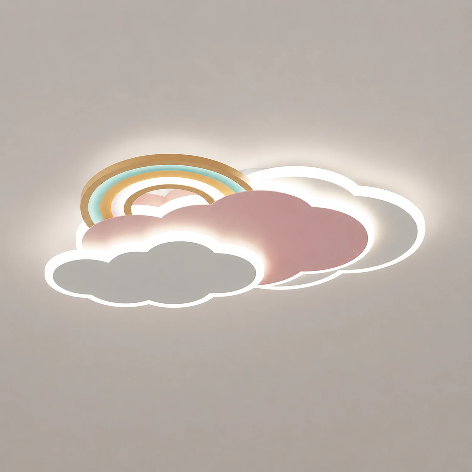 Minori Modern Cloud/Rainbow Metal/Acrylic Flush Mount Ceiling Light Pink/White - Lumpaz