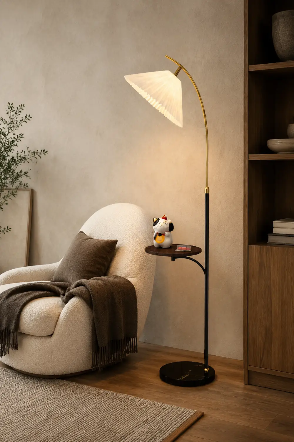 Ozawa Modern Pleated Metal Fabric Floor Lamp / Bedside Table, 3 Color - Lumpaz