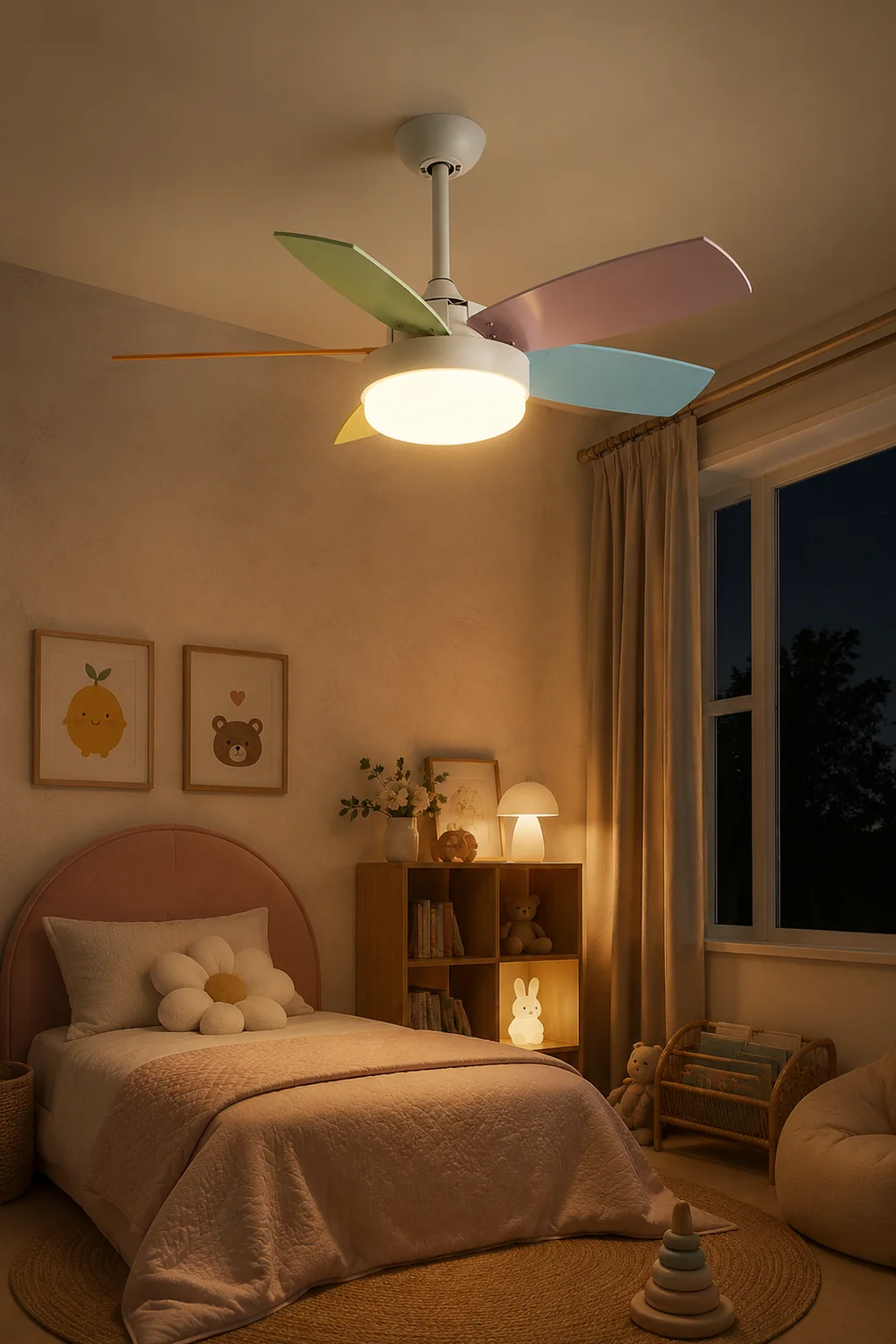 Morandi Modern 5-Blade Colorful DC Ceiling Fan with Light, LED, Summer, Bedroom - Lumpaz