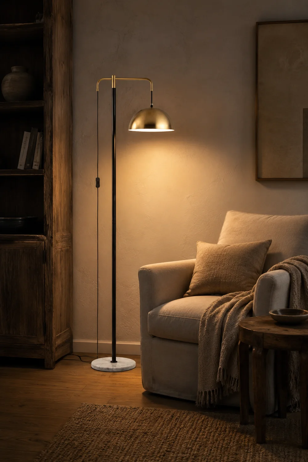 Carins Modern Metal Floor Lamp, Gold, Living Room - Lumpaz
