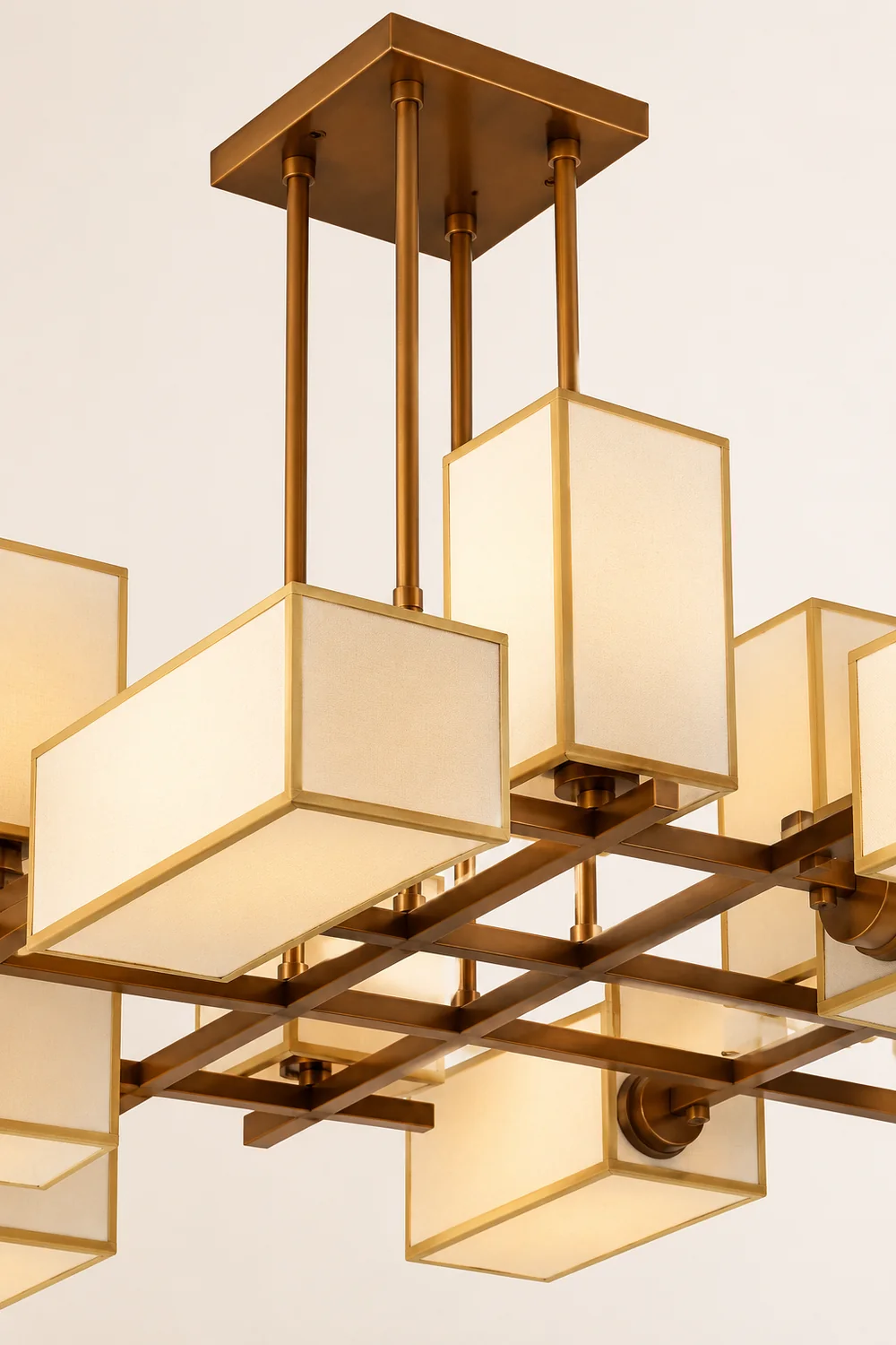 Lacey Pendant Light Square Retro, Metal/Fabric, Black/Gold, Living Room - Lumpaz