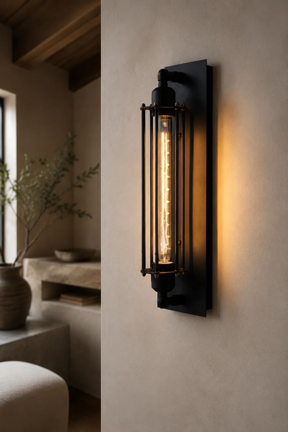 Orr Industial Rectangular Metal/Glass Wall Lamp, Black - Lumpaz