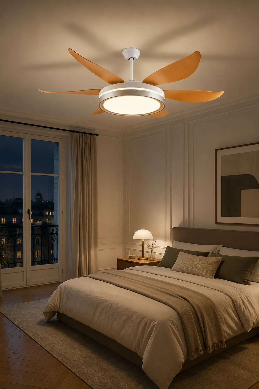 Haydn 6-Blade DC Fan with Light, Silver & Gold, Metal & Acrylic & ABS, Bedroom - Lumpaz