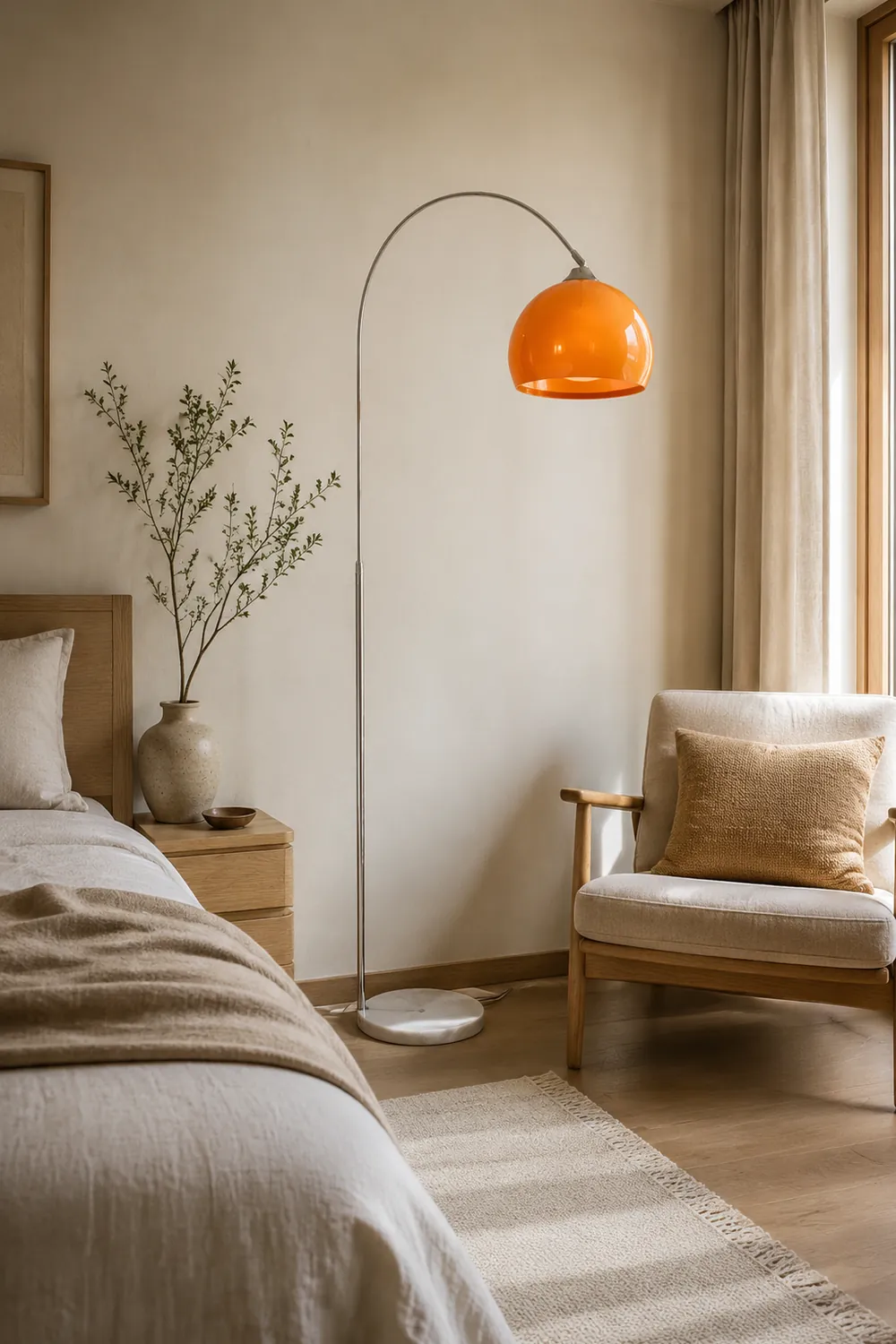Salgado Floor Arc Lamp, Tall Floor Light, Modern, Orange/ White - Lumpaz