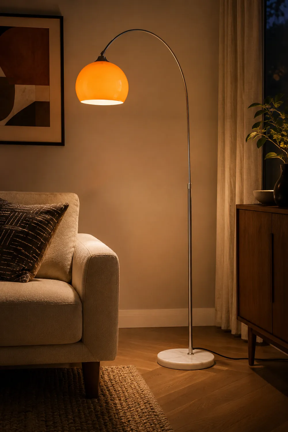 Salgado Floor Arc Lamp, Tall Floor Light, Modern, Orange/ White - Lumpaz